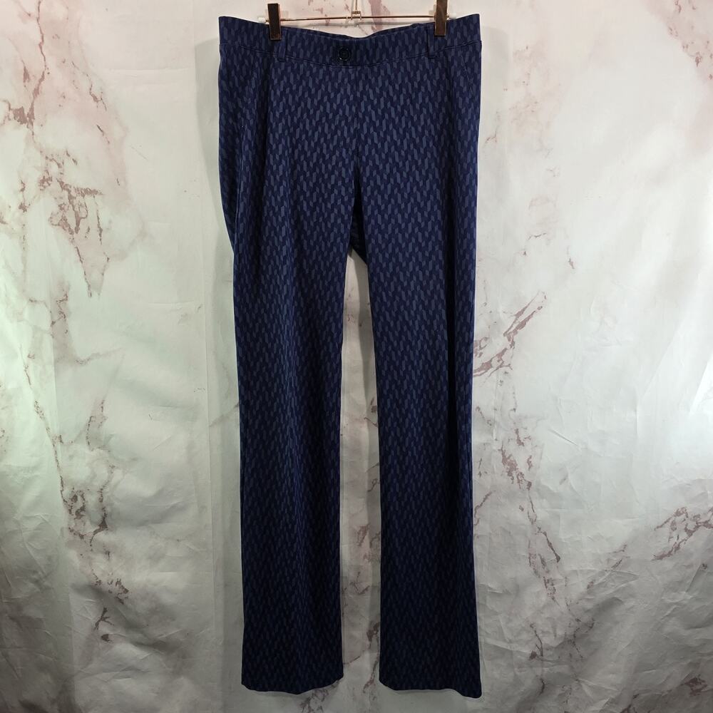 Betabrand Pants Womens Large Long X 35 Blue High Rise Straight Printed